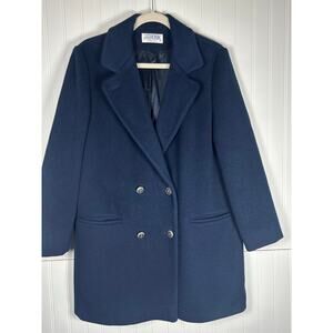 JG Hook Womens Coat Sz L navy blue 100% Wool Double Breasted Excellent Condition